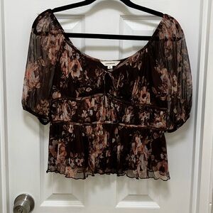 Lucky Brand Black and Brown Floral Blouse